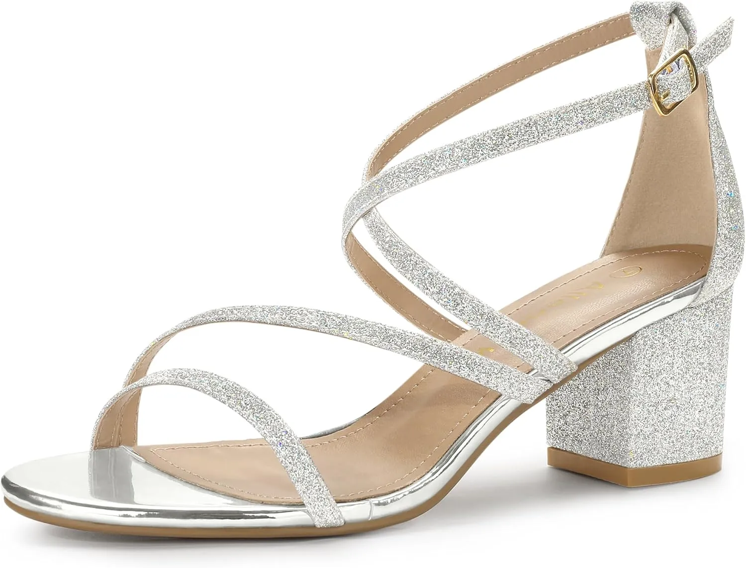Allegra K Women's Glitter Crisscross Strap Chunky Heels Sandals