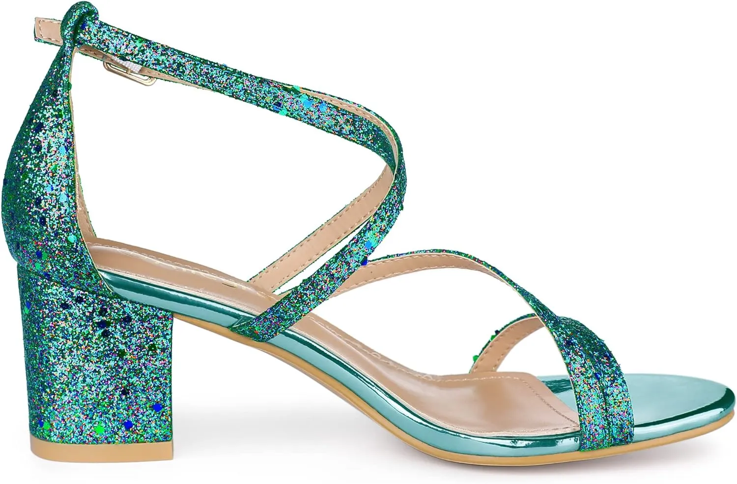 Allegra K Women's Glitter Crisscross Strap Chunky Heels Sandals