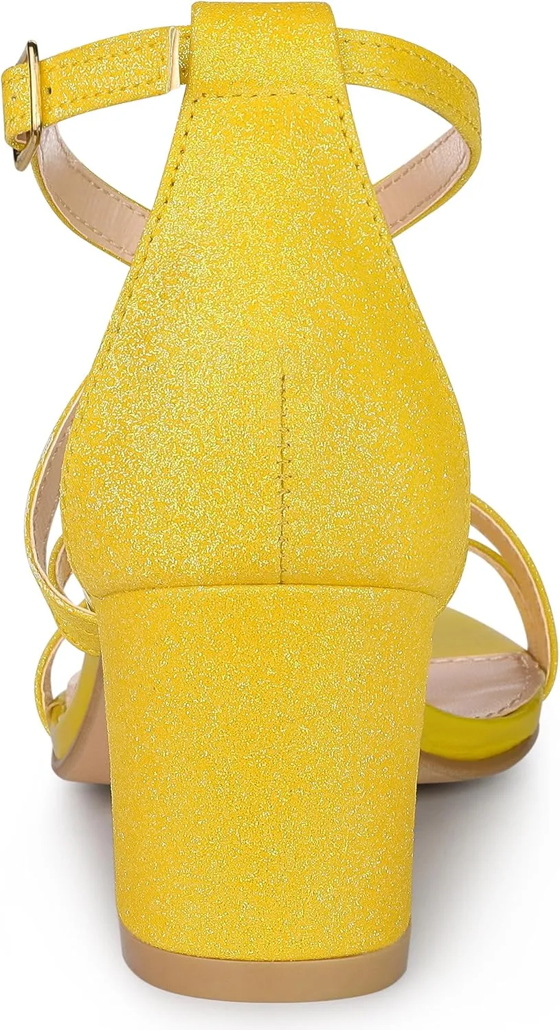 Allegra K Women's Glitter Crisscross Strap Chunky Heels Sandals
