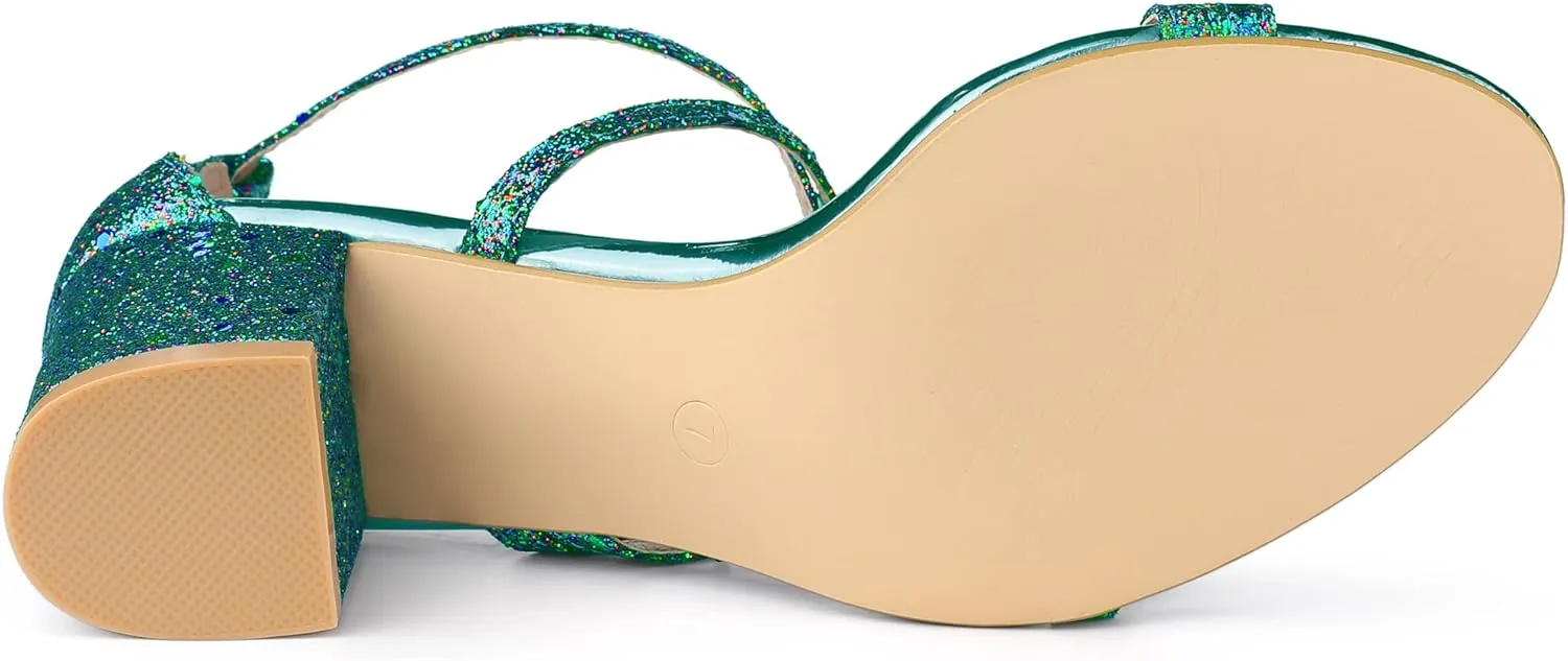 Allegra K Women's Glitter Crisscross Strap Chunky Heels Sandals