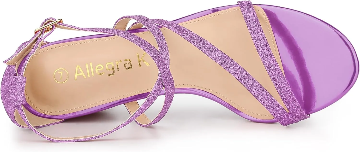 Allegra K Women's Glitter Crisscross Strap Chunky Heels Sandals