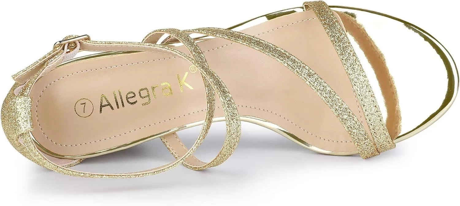 Allegra K Women's Glitter Crisscross Strap Chunky Heels Sandals