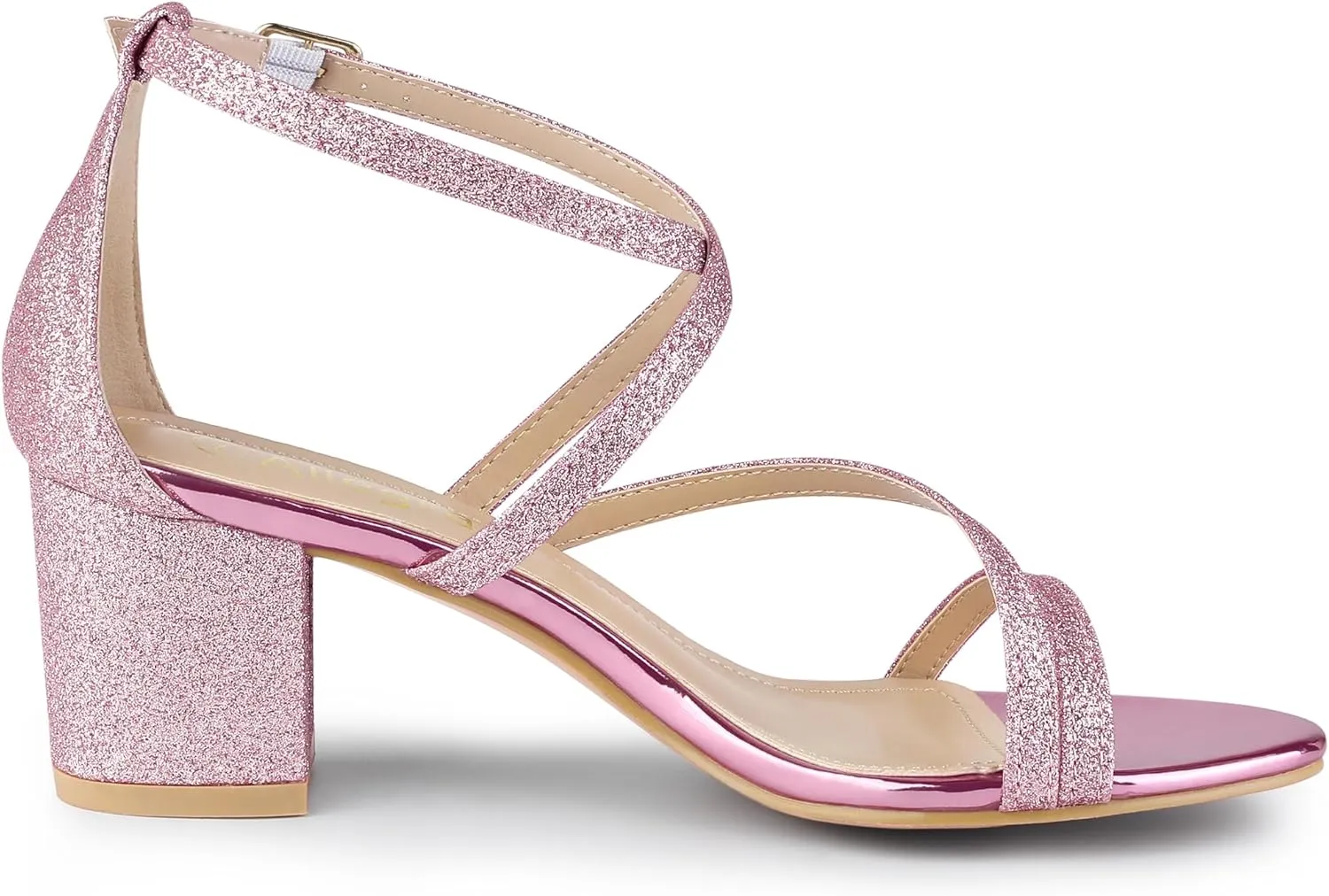 Allegra K Women's Glitter Crisscross Strap Chunky Heels Sandals