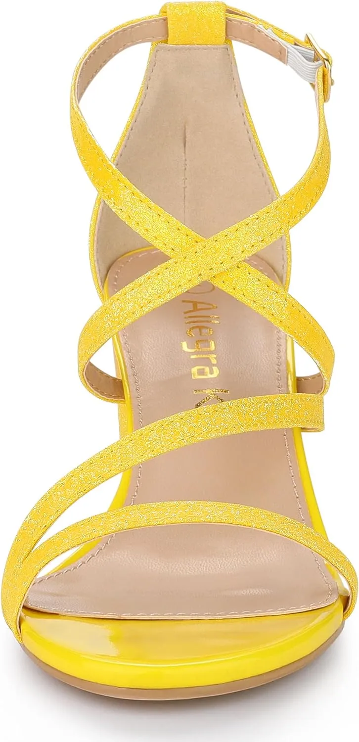 Allegra K Women's Glitter Crisscross Strap Chunky Heels Sandals
