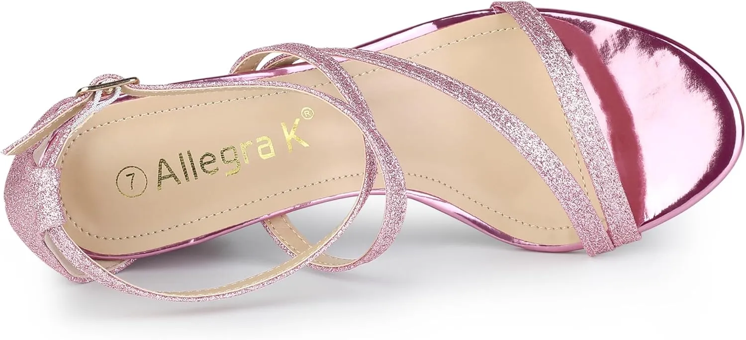 Allegra K Women's Glitter Crisscross Strap Chunky Heels Sandals