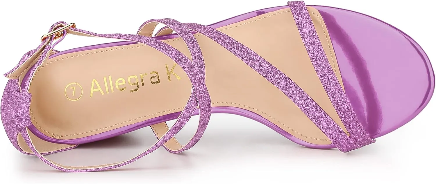 Allegra K Women's Glitter Crisscross Strap Chunky Heels Sandals