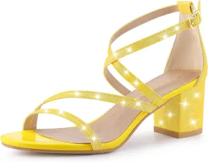 Allegra K Women's Glitter Crisscross Strap Chunky Heels Sandals
