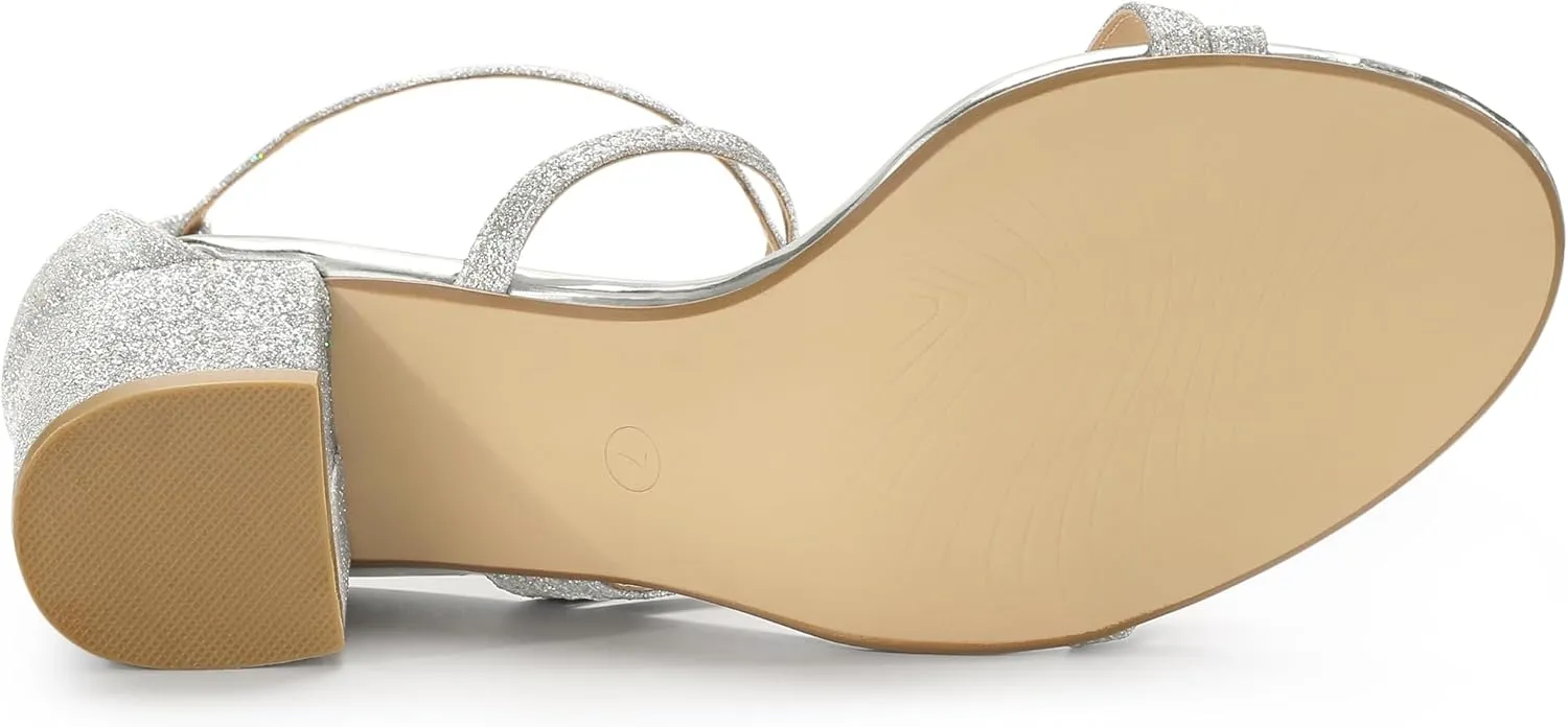 Allegra K Women's Glitter Crisscross Strap Chunky Heels Sandals
