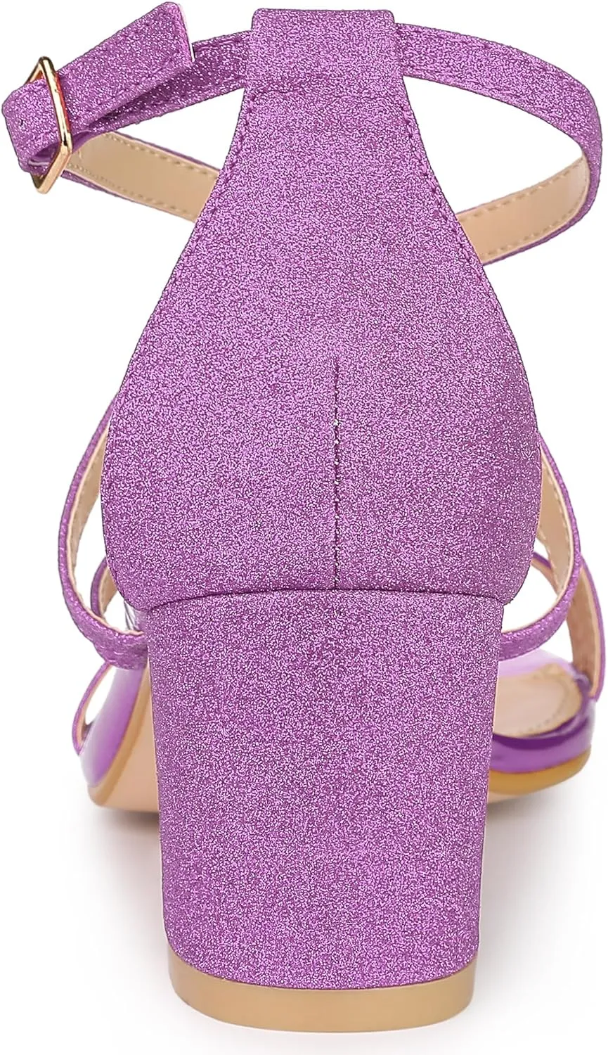 Allegra K Women's Glitter Crisscross Strap Chunky Heels Sandals