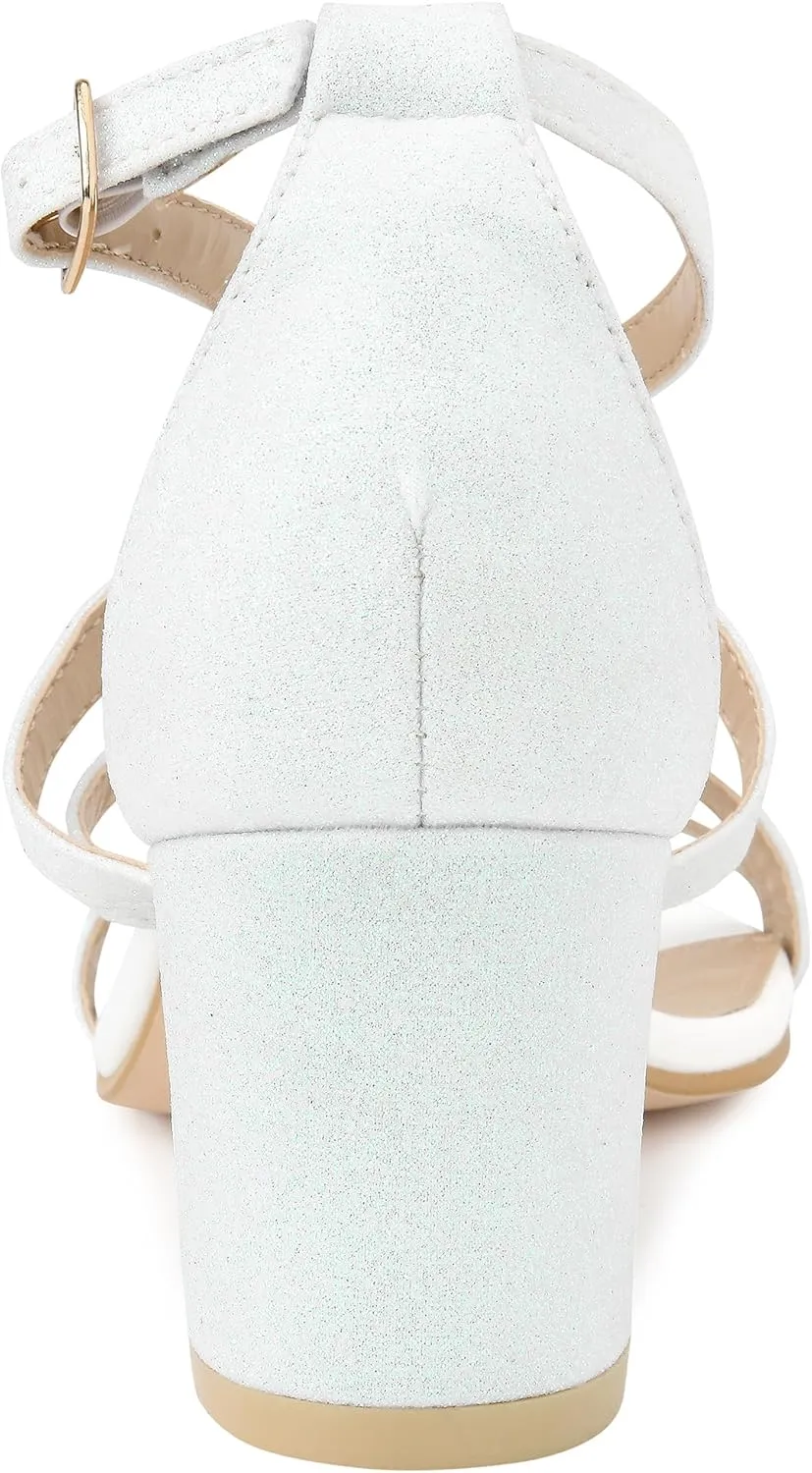 Allegra K Women's Glitter Crisscross Strap Chunky Heels Sandals