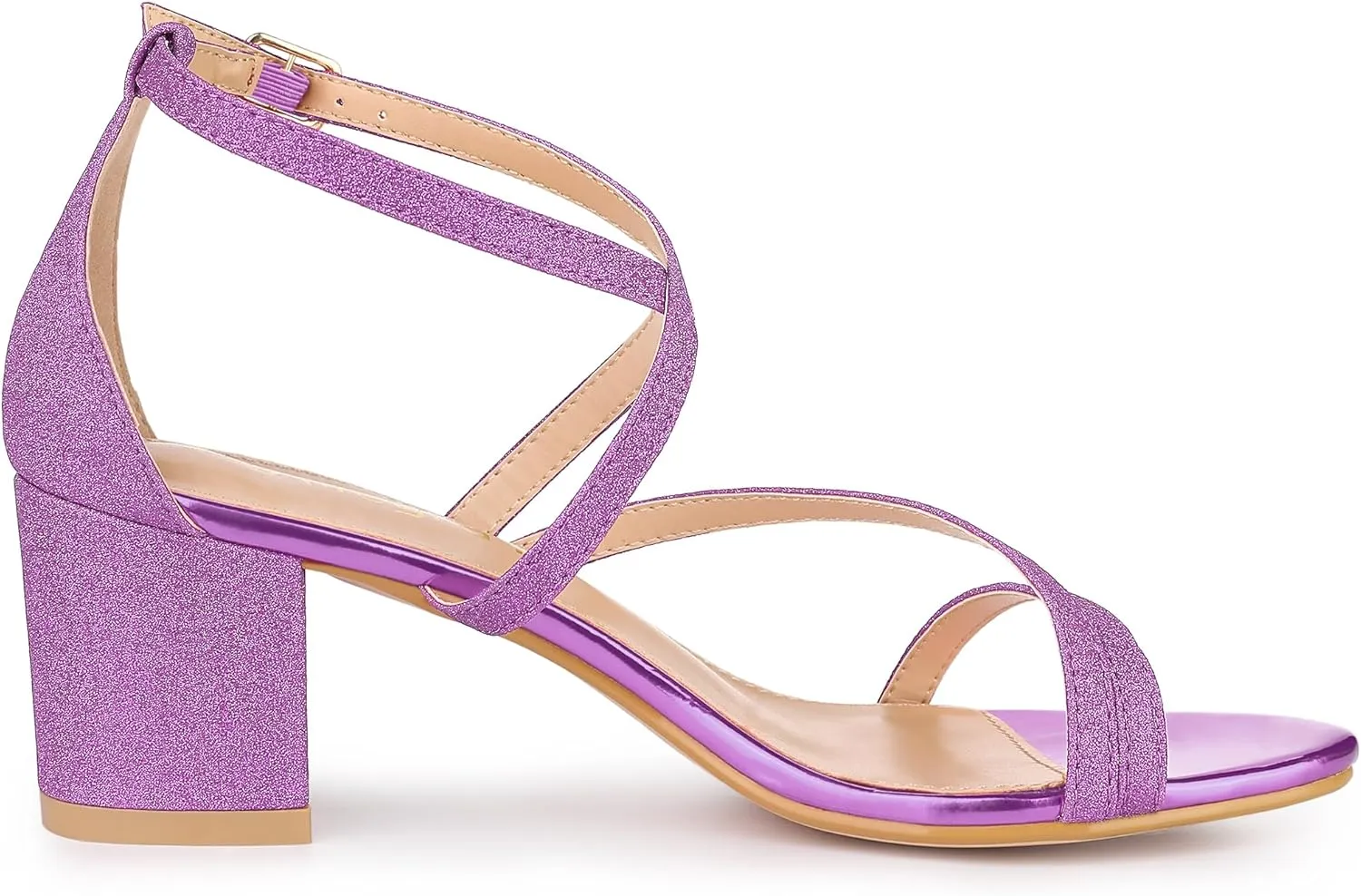 Allegra K Women's Glitter Crisscross Strap Chunky Heels Sandals