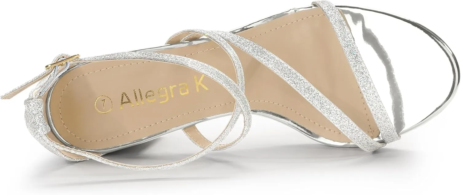 Allegra K Women's Glitter Crisscross Strap Chunky Heels Sandals