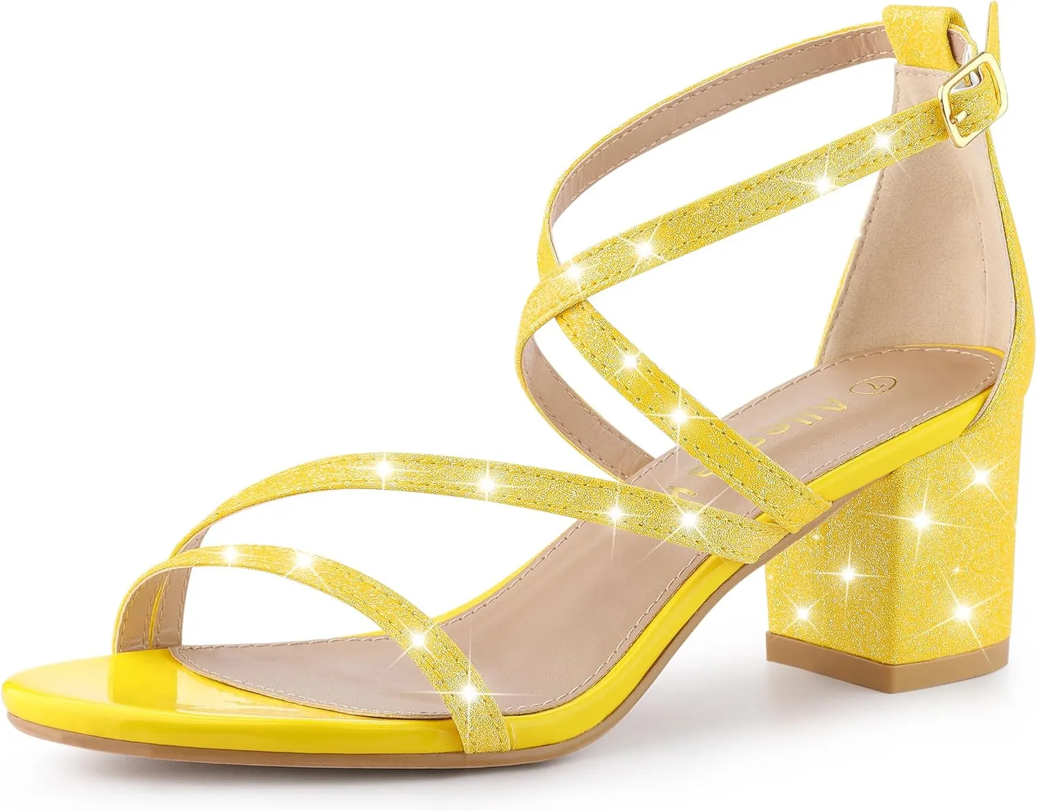Allegra K Women's Glitter Crisscross Strap Chunky Heels Sandals