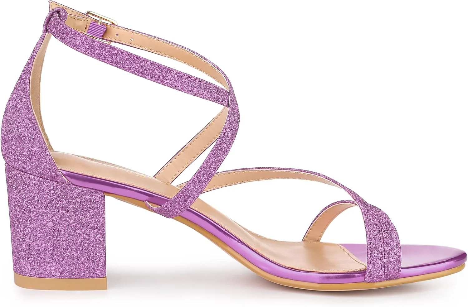 Allegra K Women's Glitter Crisscross Strap Chunky Heels Sandals