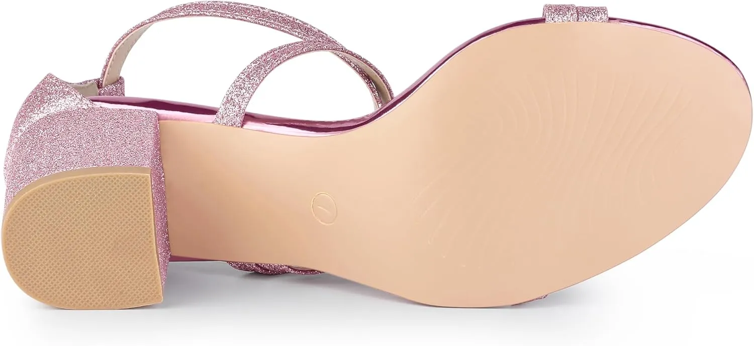 Allegra K Women's Glitter Crisscross Strap Chunky Heels Sandals