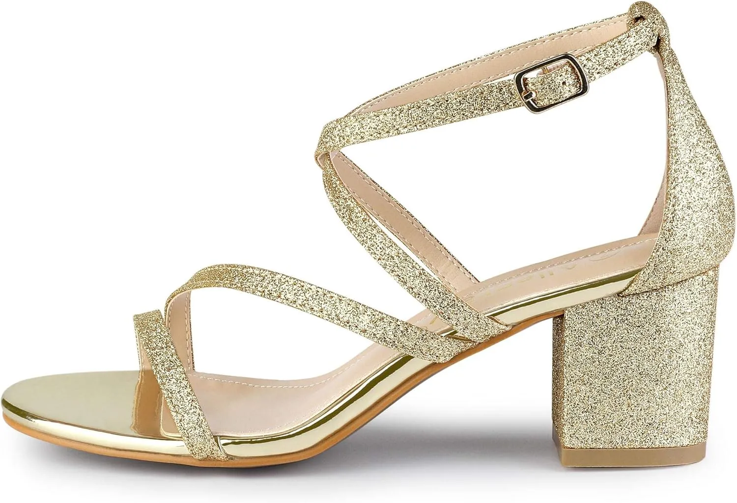 Allegra K Women's Glitter Crisscross Strap Chunky Heels Sandals