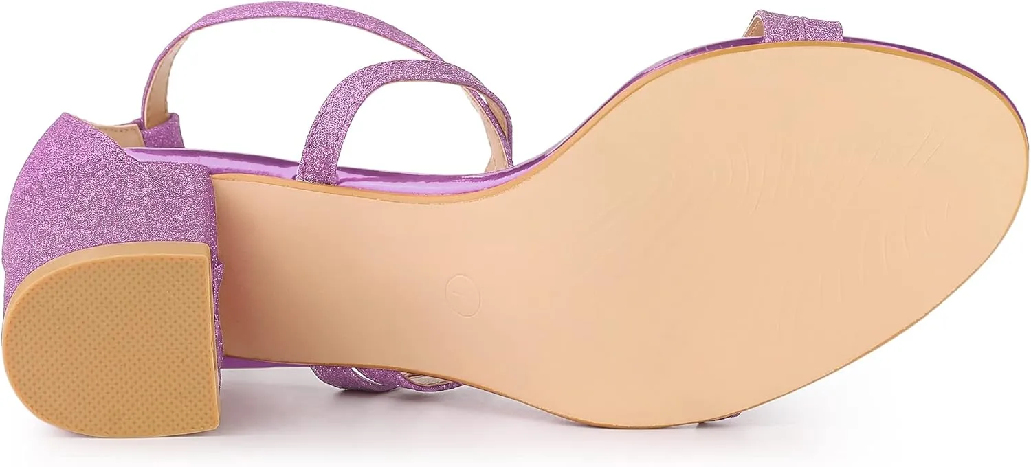 Allegra K Women's Glitter Crisscross Strap Chunky Heels Sandals
