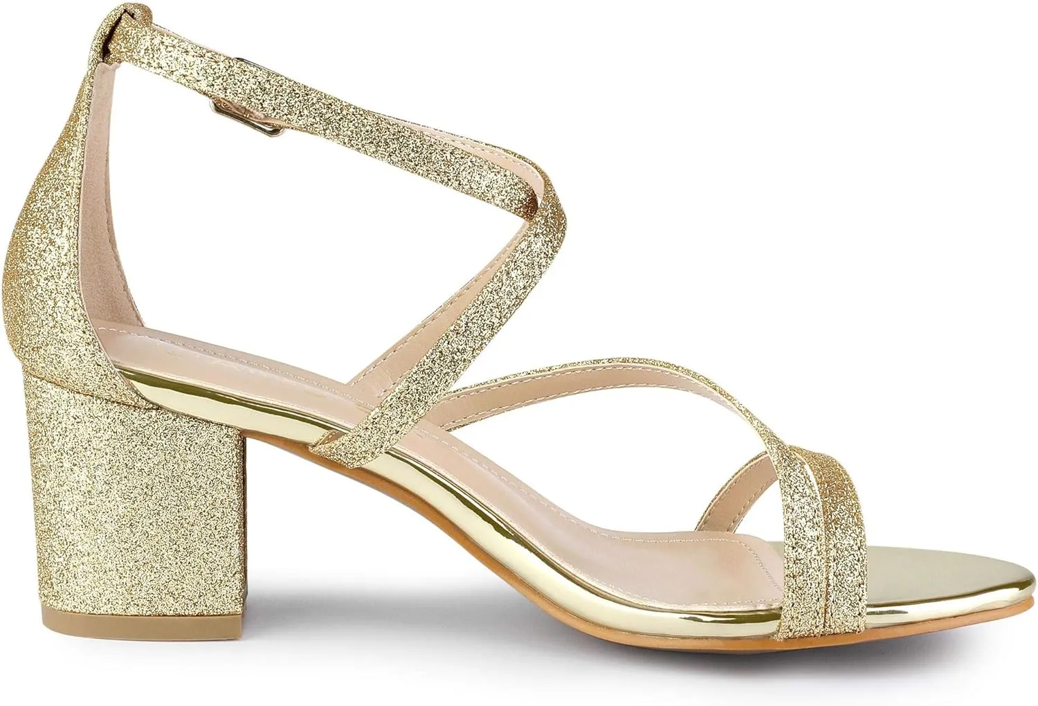Allegra K Women's Glitter Crisscross Strap Chunky Heels Sandals
