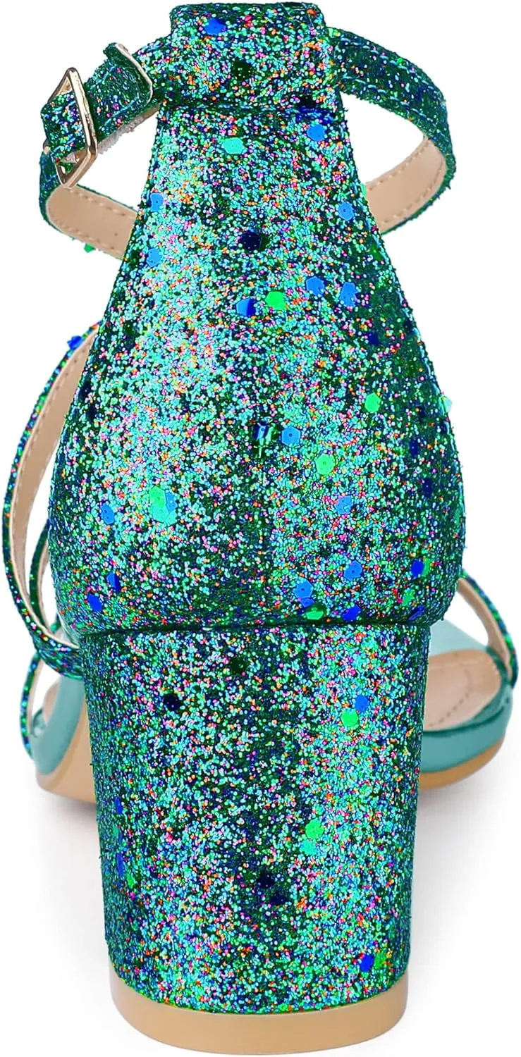 Allegra K Women's Glitter Crisscross Strap Chunky Heels Sandals