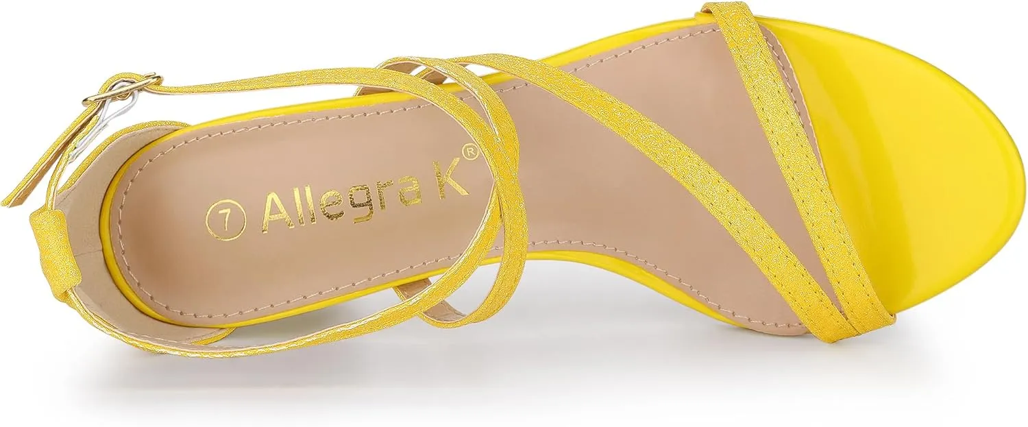 Allegra K Women's Glitter Crisscross Strap Chunky Heels Sandals