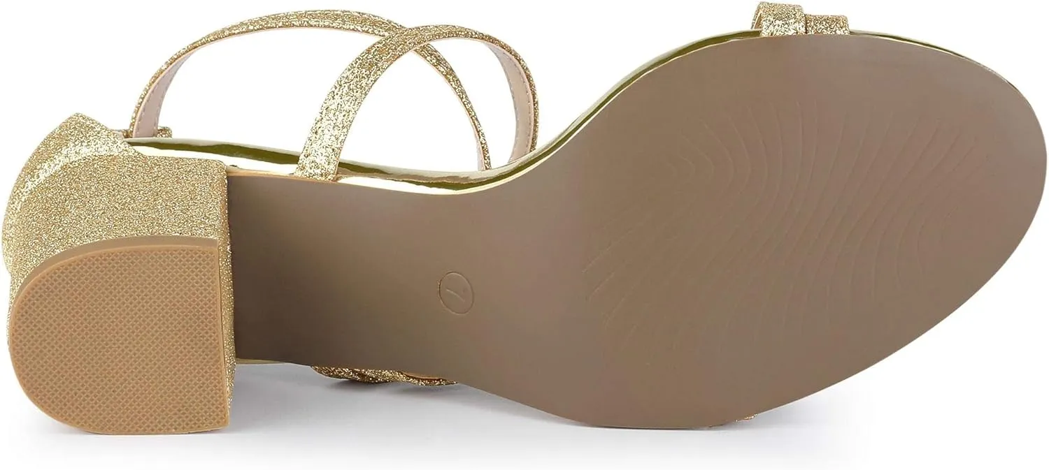 Allegra K Women's Glitter Crisscross Strap Chunky Heels Sandals