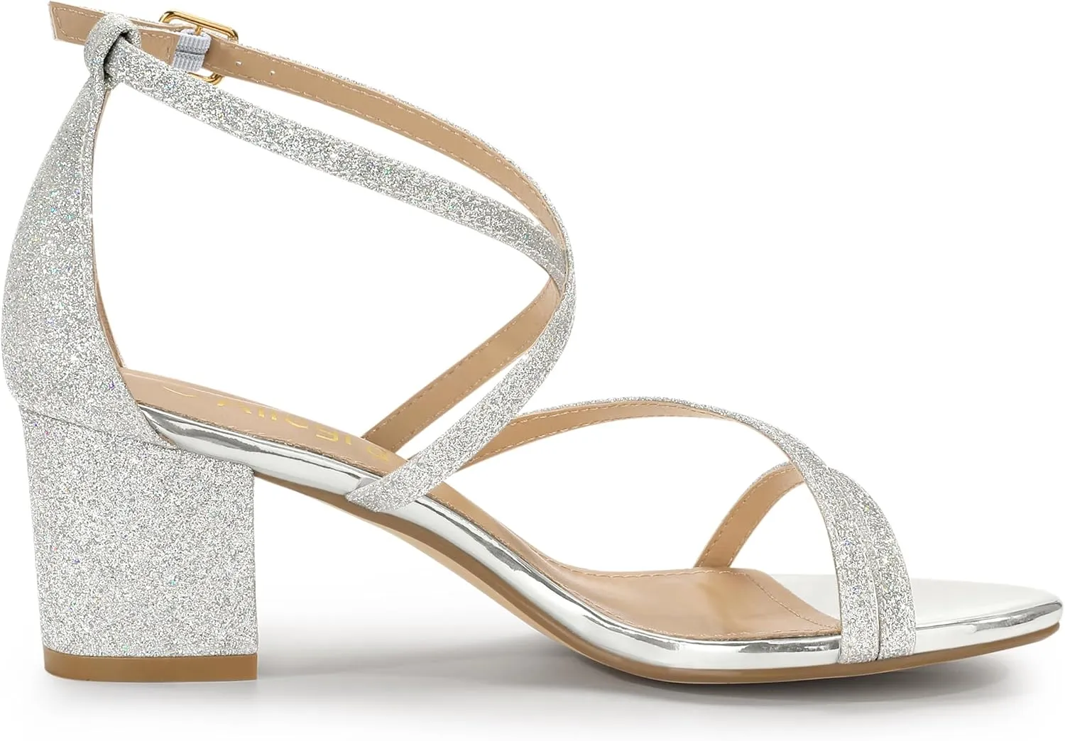 Allegra K Women's Glitter Crisscross Strap Chunky Heels Sandals
