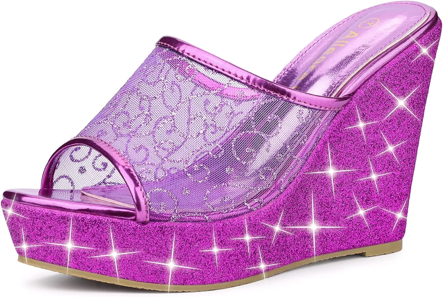 Allegra K Women's Glitter Platform Heels Slide Wedge Sandals