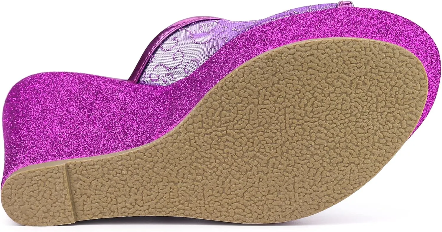 Allegra K Women's Glitter Platform Heels Slide Wedge Sandals