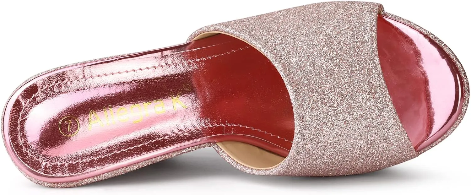 Allegra K Women's Glitter Platform Slip on Wedge Heels Sandals