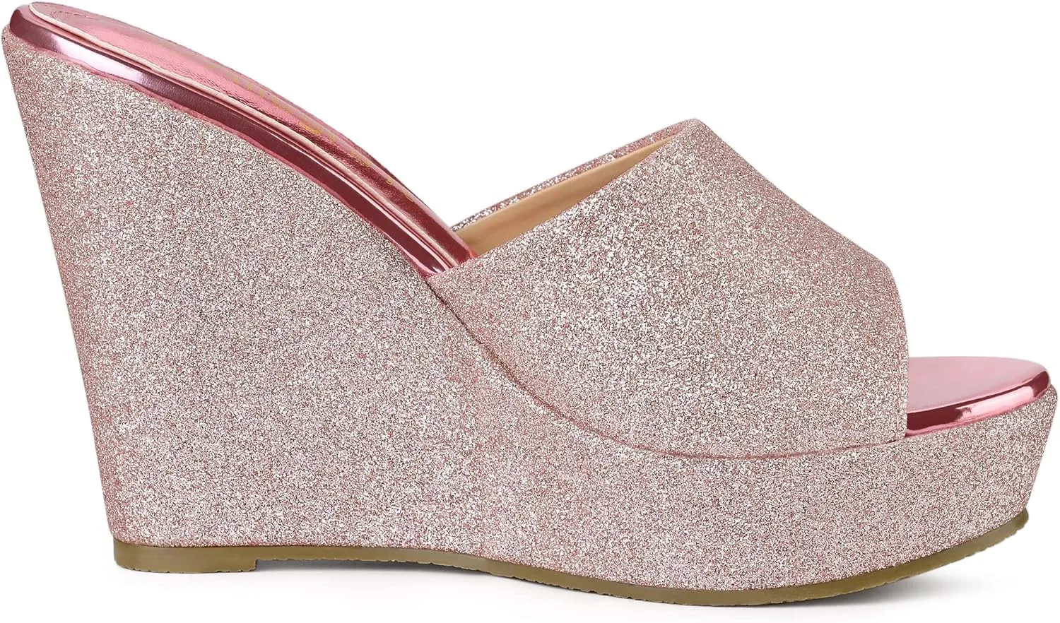 Allegra K Women's Glitter Platform Slip on Wedge Heels Sandals
