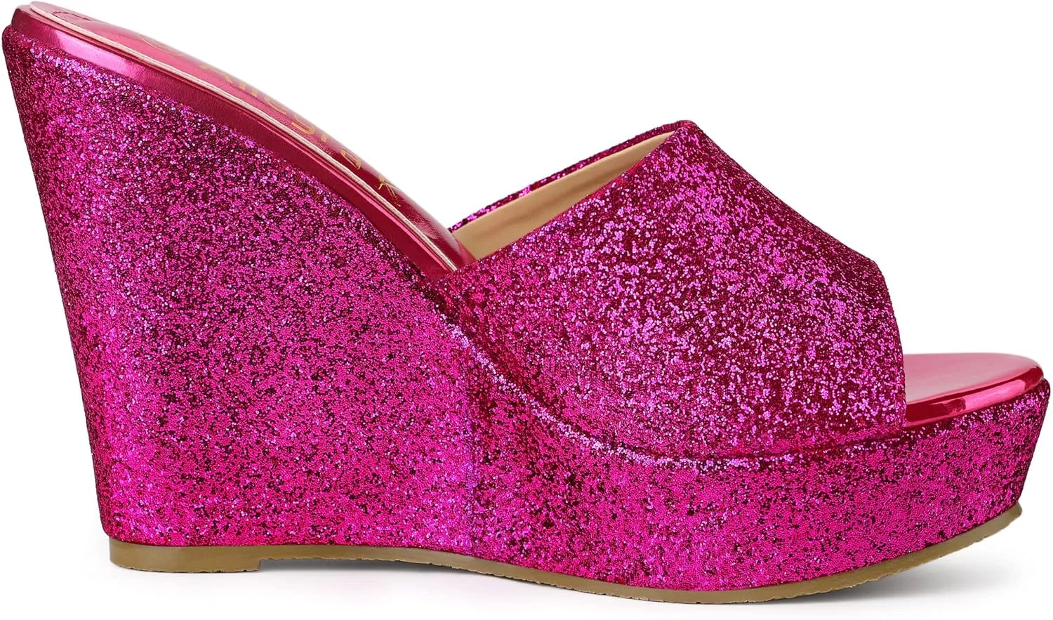 Allegra K Women's Glitter Platform Slip on Wedge Heels Sandals
