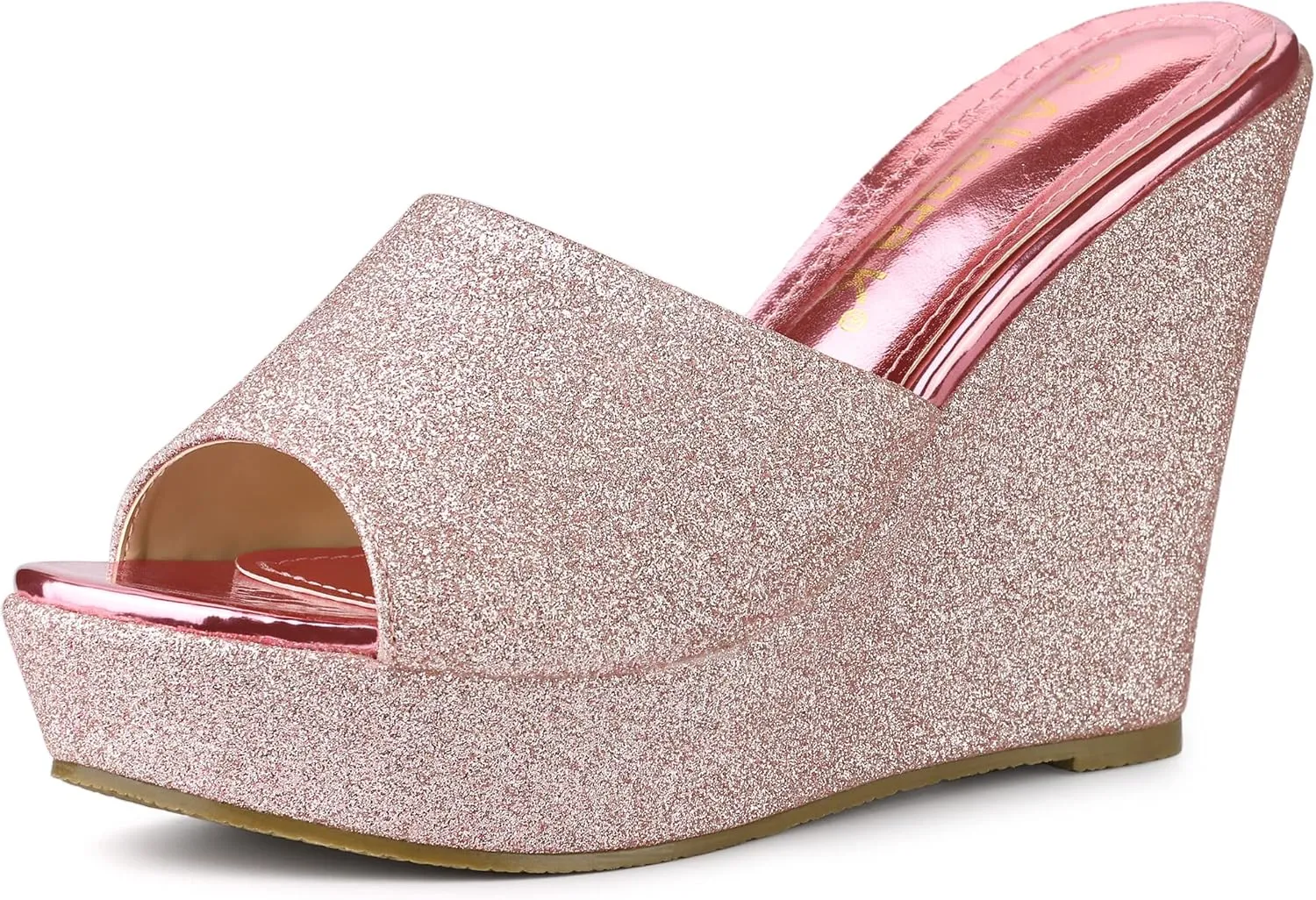Allegra K Women's Glitter Platform Slip on Wedge Heels Sandals