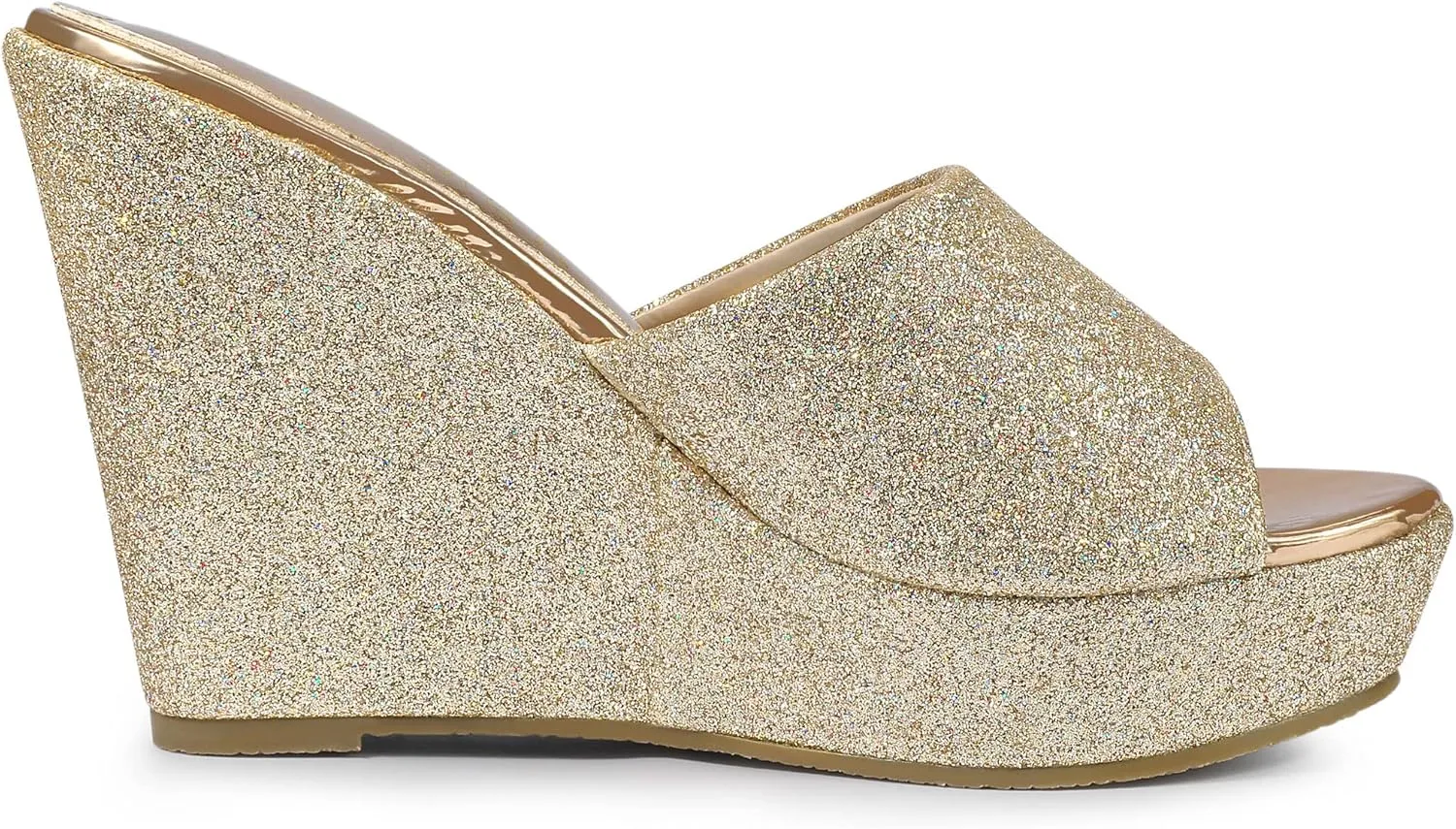 Allegra K Women's Glitter Platform Slip on Wedge Heels Sandals