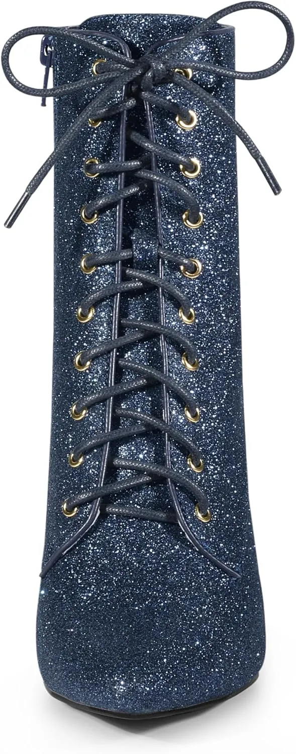 Allegra K Women's Glitter Pointed Toe Block Heel Halloween Ankle Boots