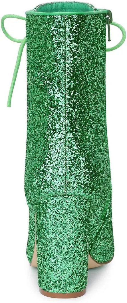 Allegra K Women's Glitter Pointed Toe Block Heel Halloween Ankle Boots
