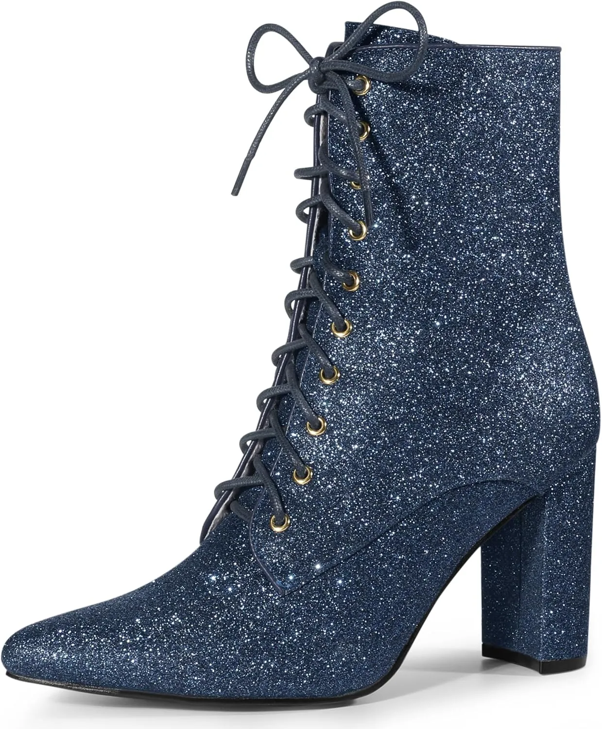 Allegra K Women's Glitter Pointed Toe Block Heel Halloween Ankle Boots