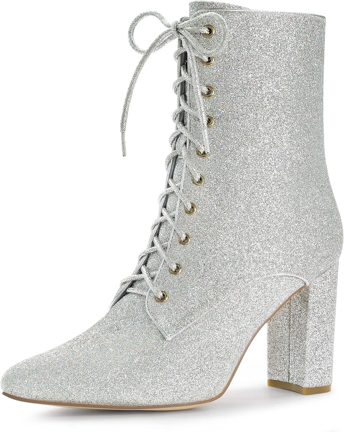 Allegra K Women's Glitter Pointed Toe Block Heel Halloween Ankle Boots