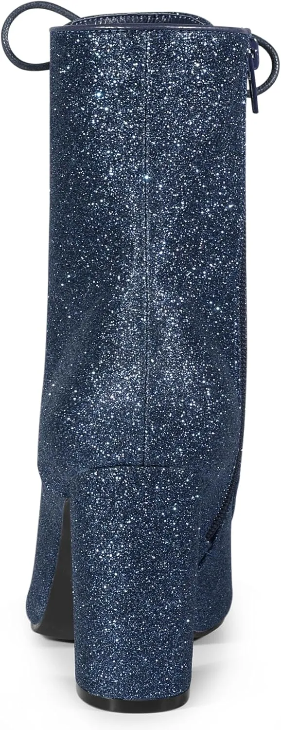 Allegra K Women's Glitter Pointed Toe Block Heel Halloween Ankle Boots