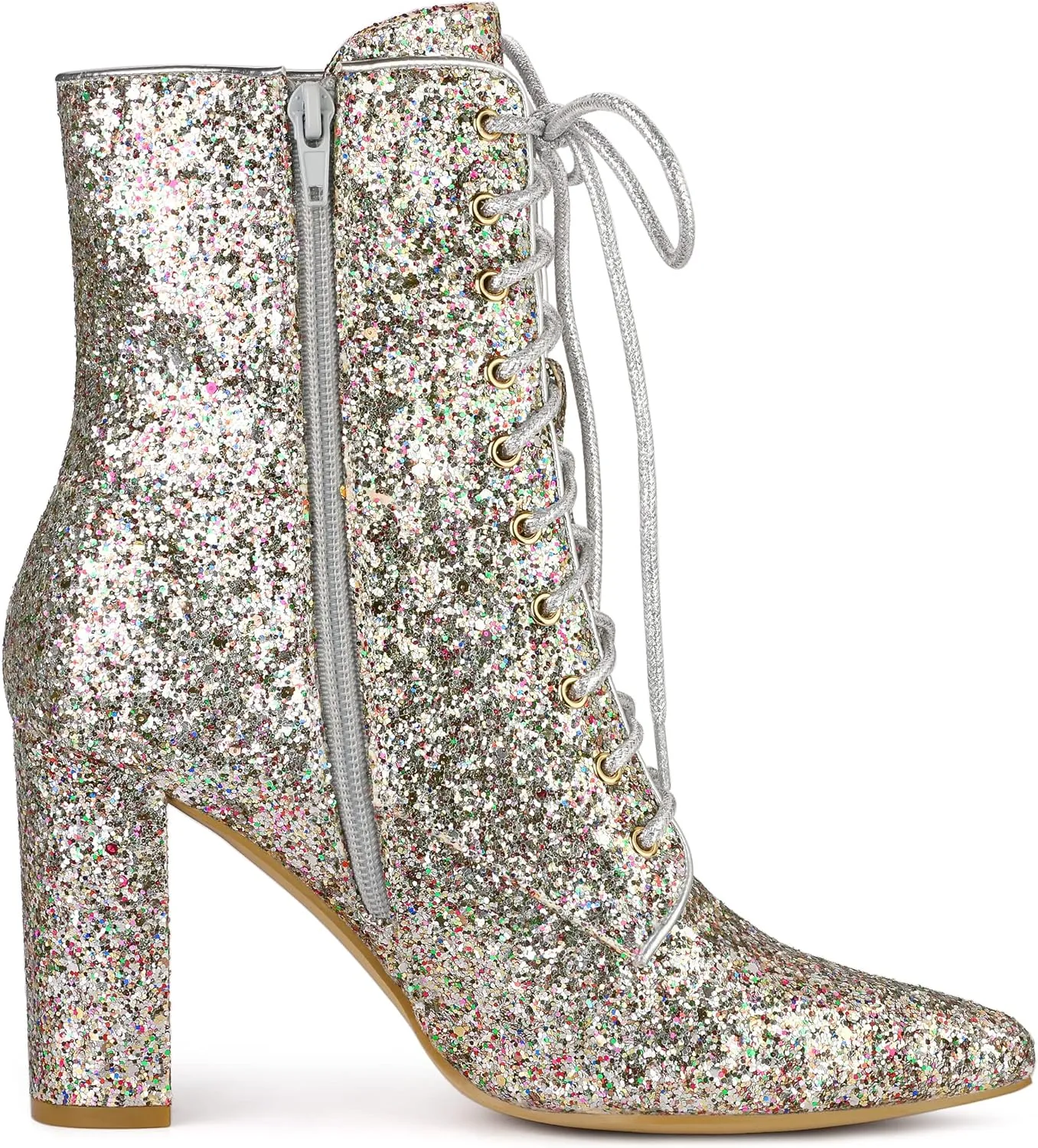Allegra K Women's Glitter Pointed Toe Block Heel Halloween Ankle Boots