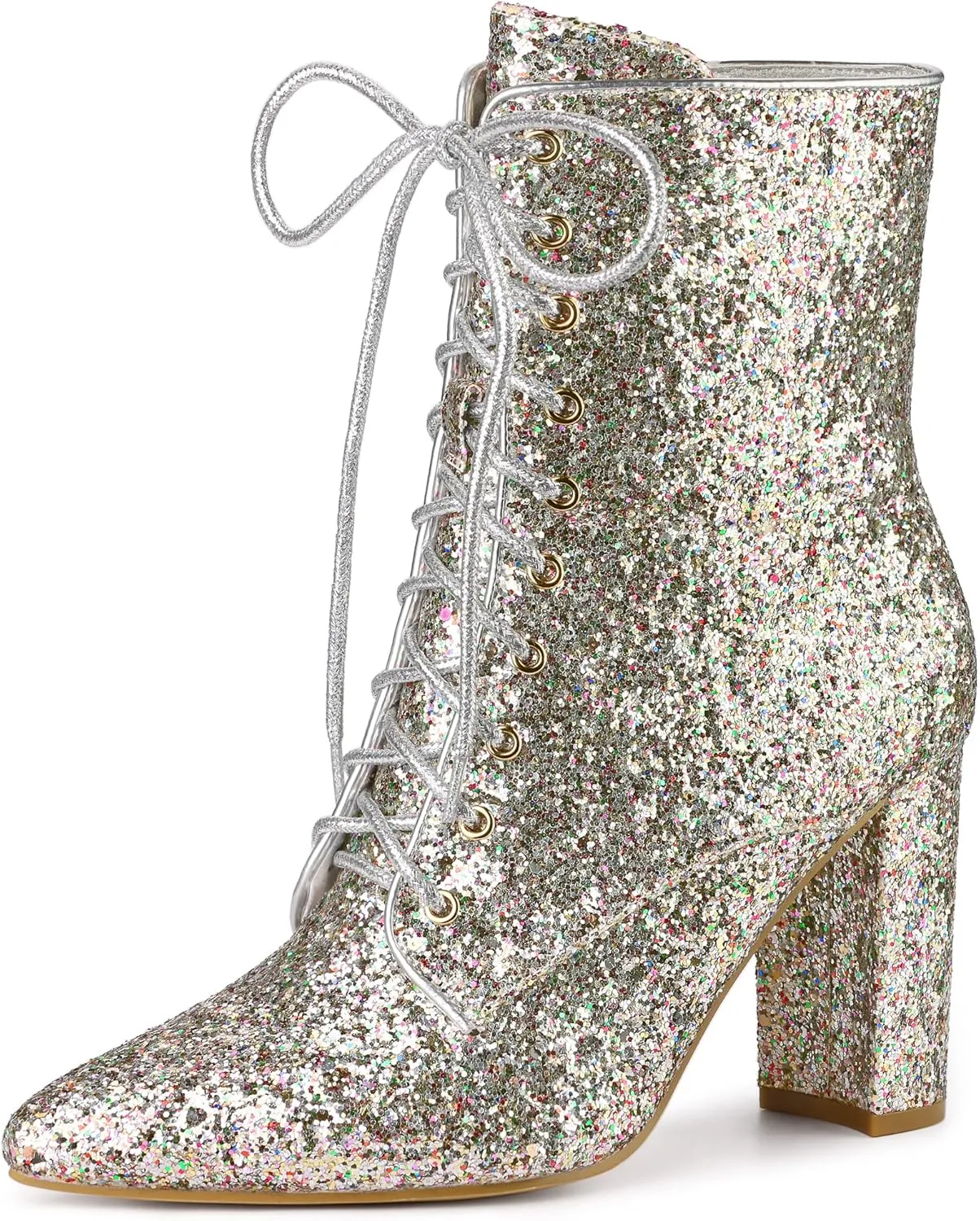Allegra K Women's Glitter Pointed Toe Block Heel Halloween Ankle Boots