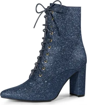 Allegra K Women's Glitter Pointed Toe Block Heel Halloween Ankle Boots