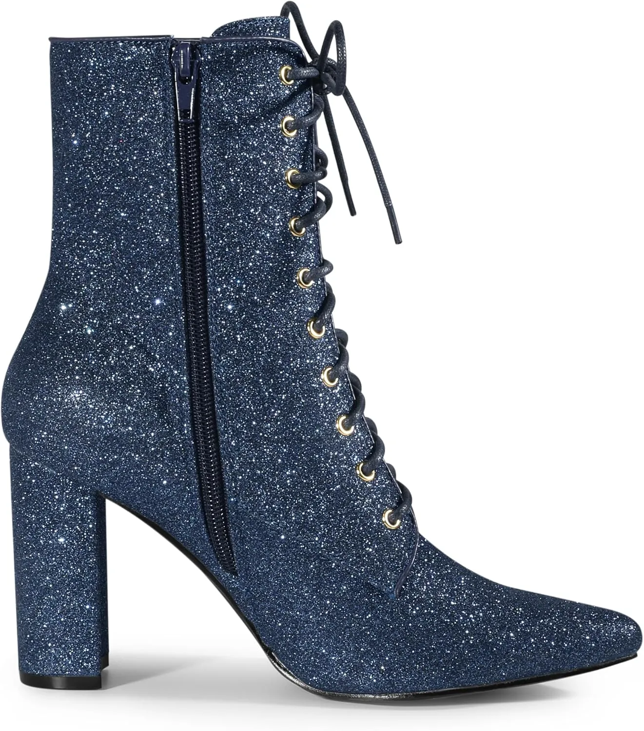 Allegra K Women's Glitter Pointed Toe Block Heel Halloween Ankle Boots