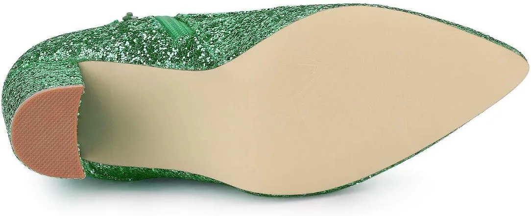 Allegra K Women's Glitter Pointed Toe Block Heel Halloween Ankle Boots