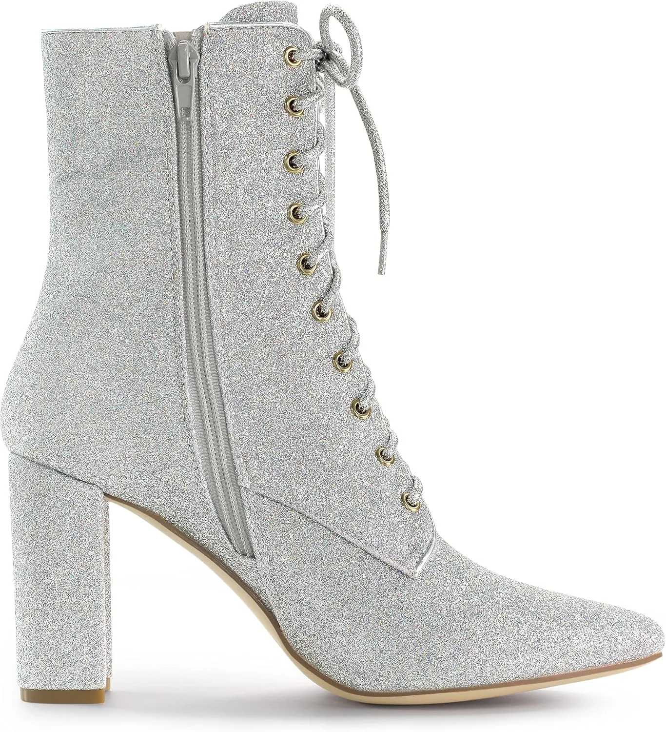 Allegra K Women's Glitter Pointed Toe Block Heel Halloween Ankle Boots