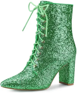 Allegra K Women's Glitter Pointed Toe Block Heel Halloween Ankle Boots