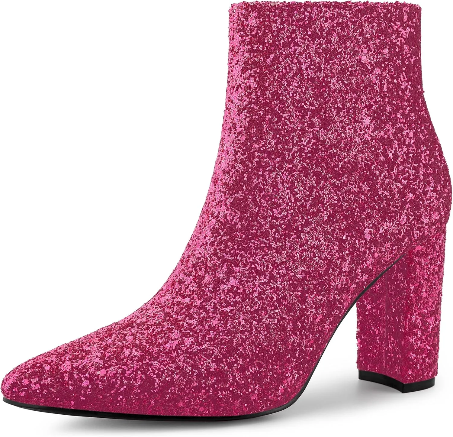 Allegra K Women's Glitter Pointed Toe Chunky Heel Ankle Boots
