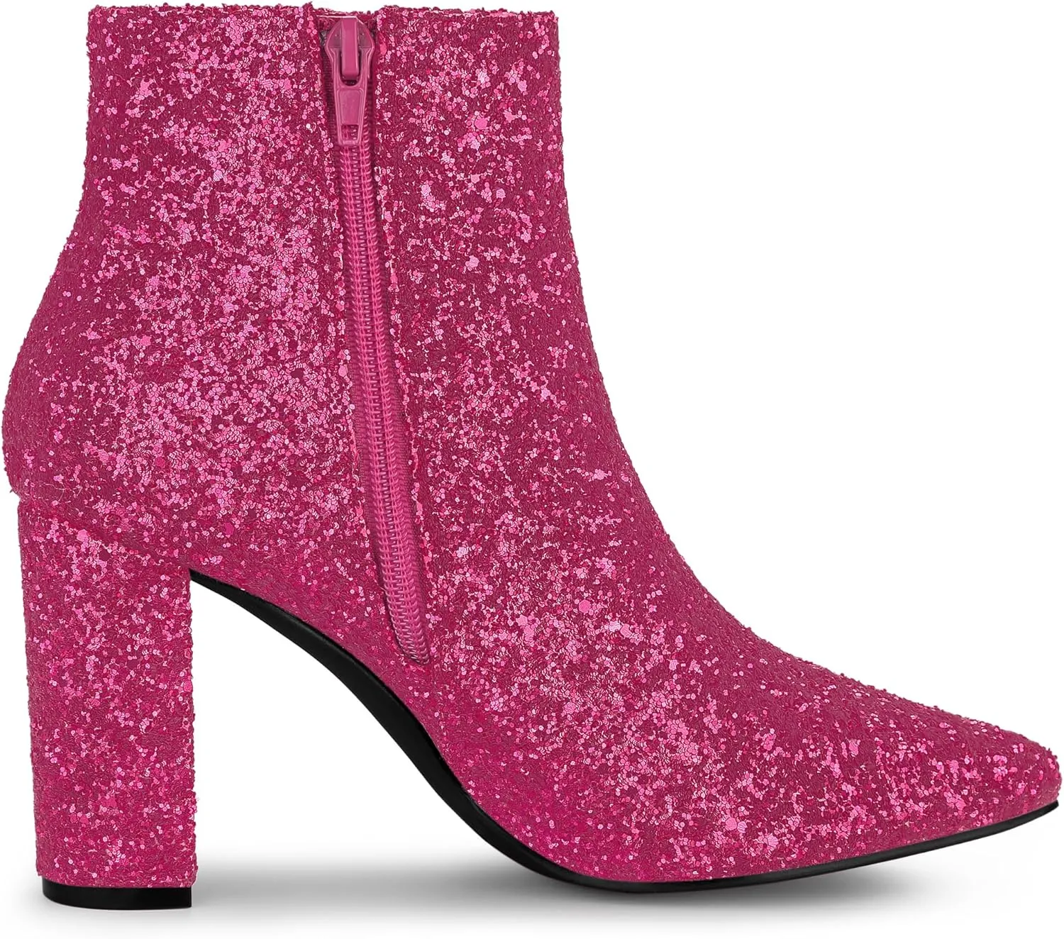 Allegra K Women's Glitter Pointed Toe Chunky Heel Ankle Boots
