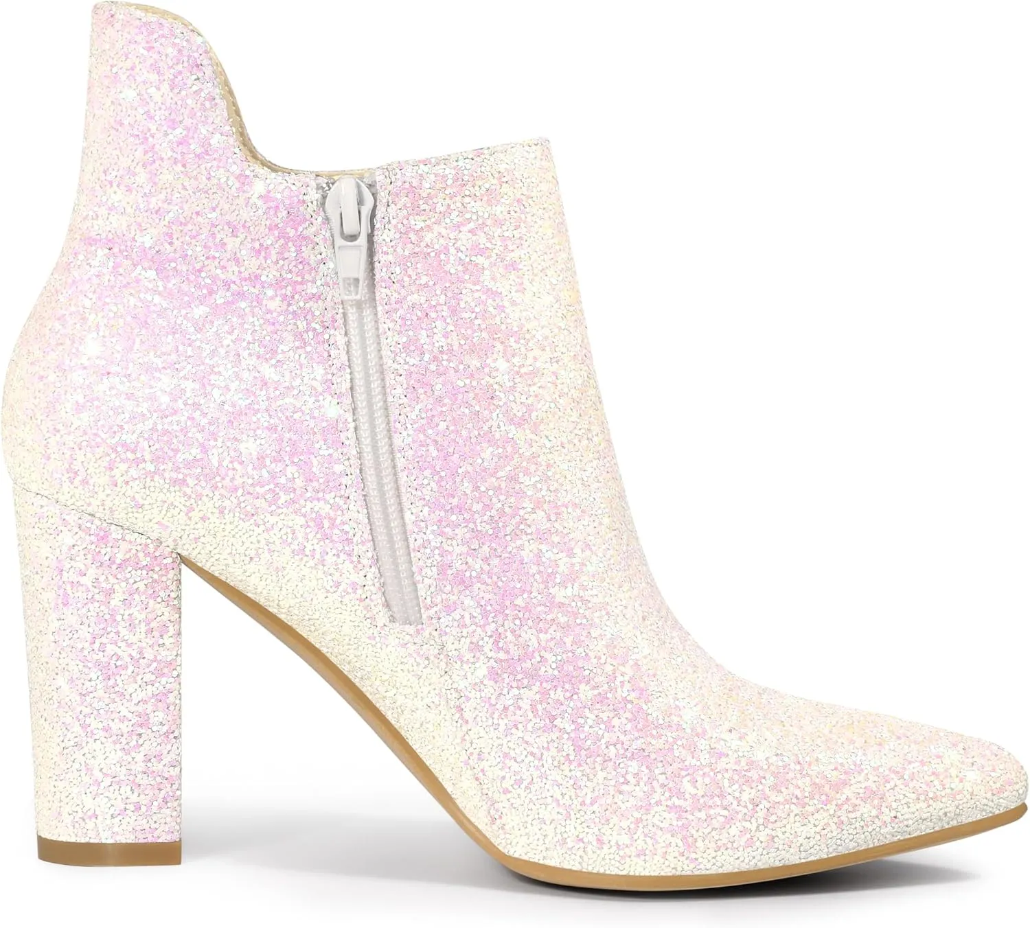 Allegra K Women's Glitter Pointed Toe Cutout Block Heel Ankle Booties