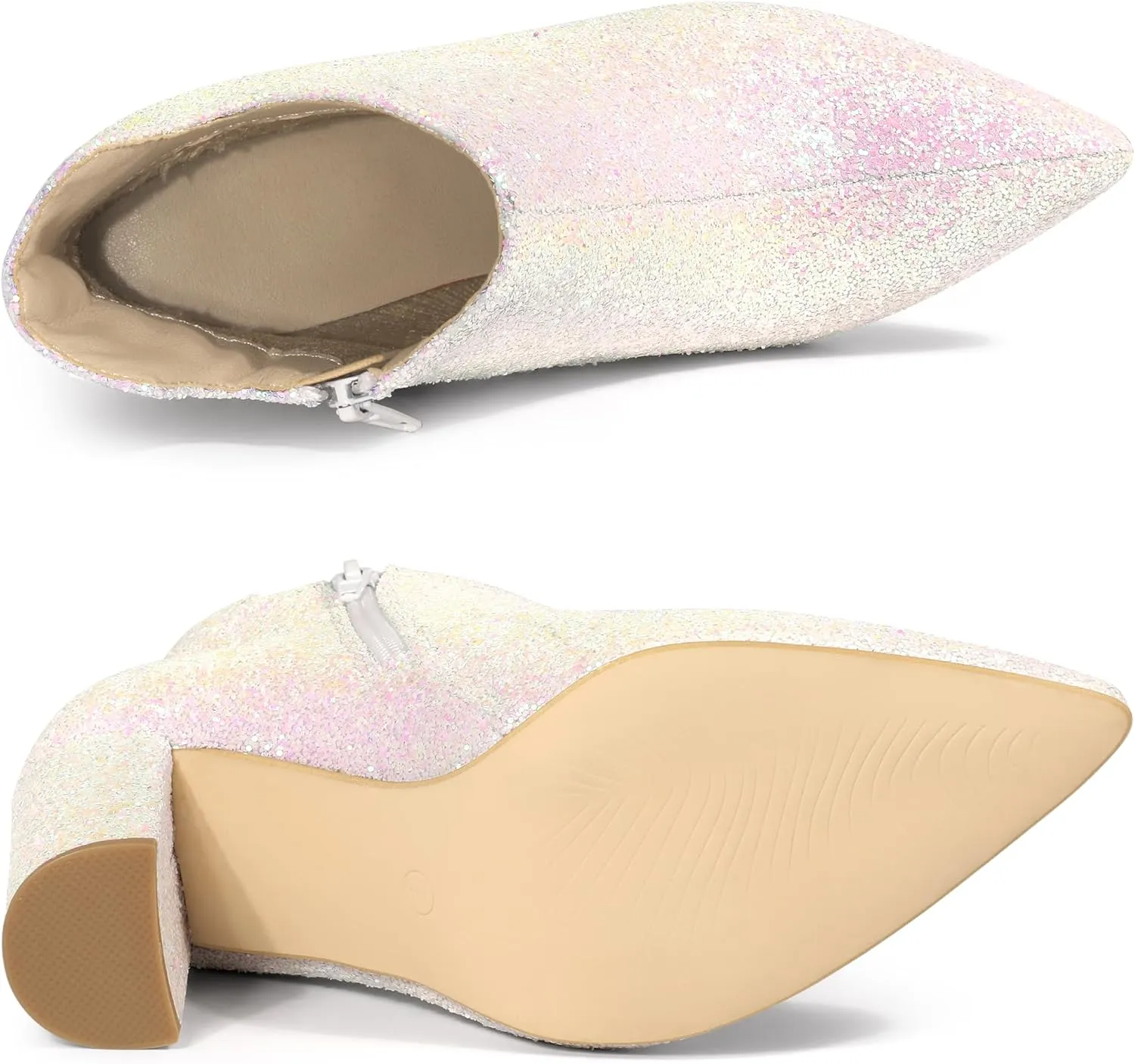 Allegra K Women's Glitter Pointed Toe Cutout Block Heel Ankle Booties