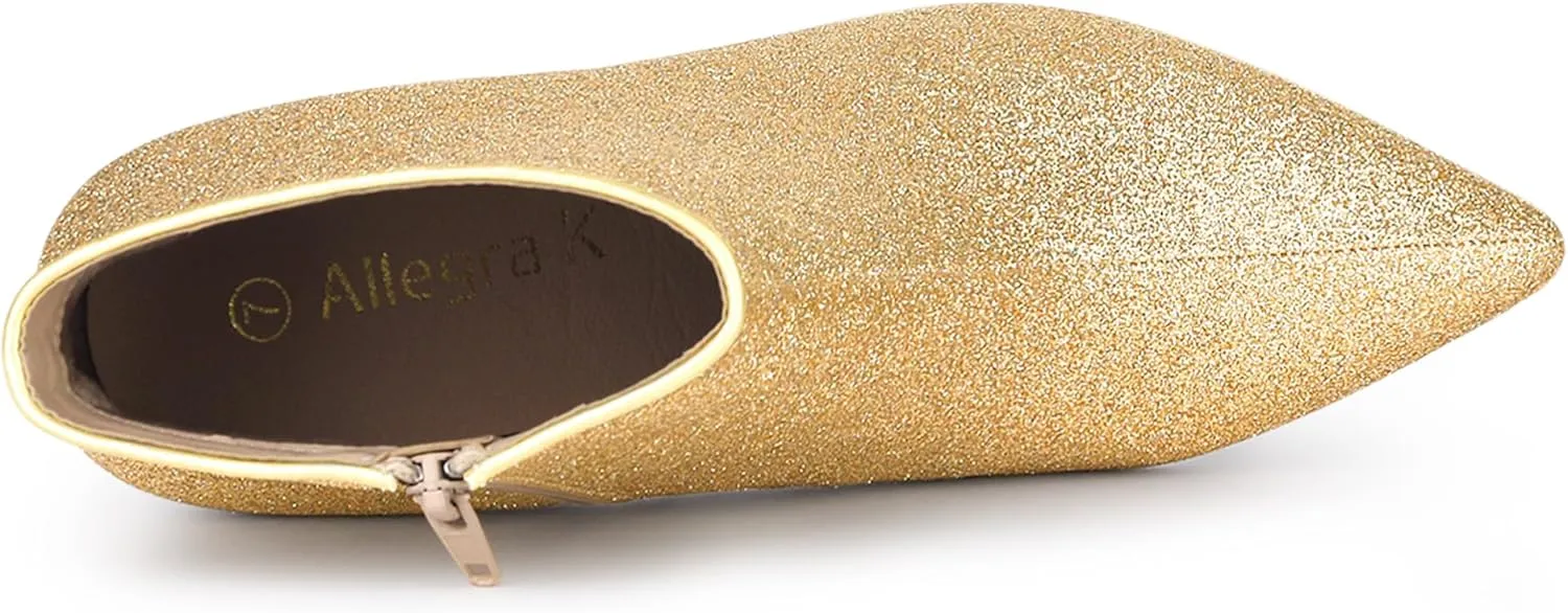 Allegra K Women's Glitter Pointed Toe Stiletto Heel Ankle Boots